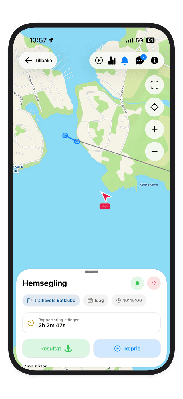 Live tracking av båtar på karta