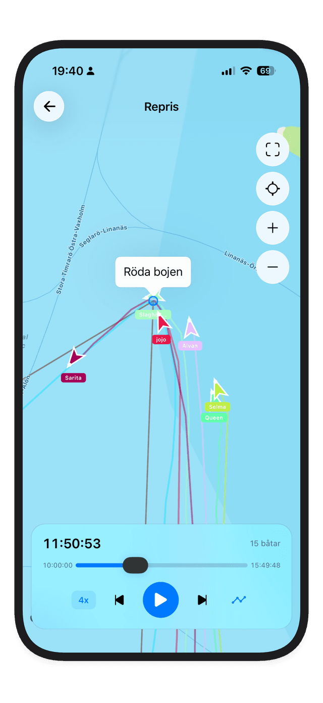 Repris av segling med båtarnas rutter
